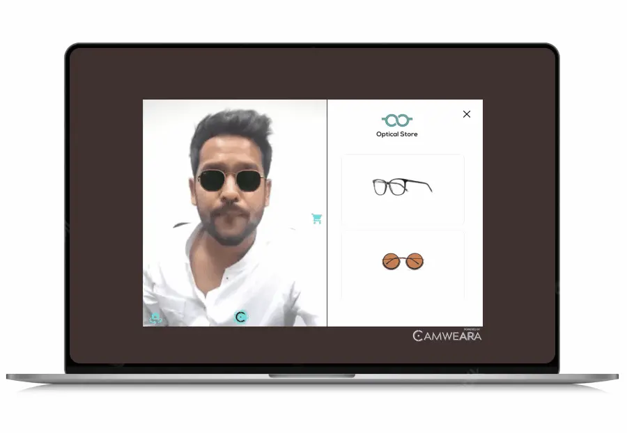 A person trying the sunglasses using Virtual Try-On app in desktop(Computer)