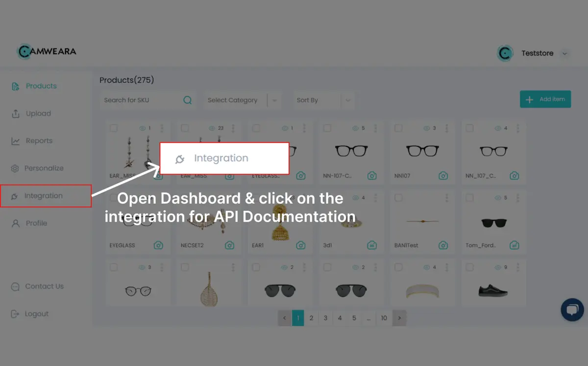 Showing how to access API documentation form the dashboard